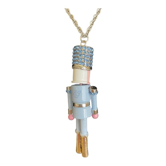 Betsey Johnson Articulated Nutcracker Necklace, Silver and Blue with Rhinestones - Picture 8 of 8